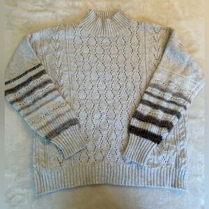 Cozy Knit Sweater with Striped Sleeves